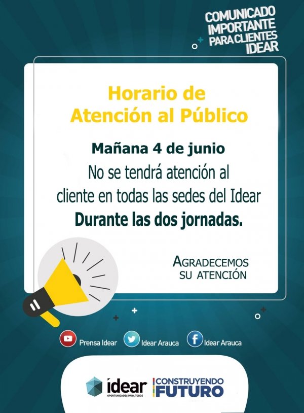 COMUNICADO DE PRENSA - Idear modifica su horario de atención