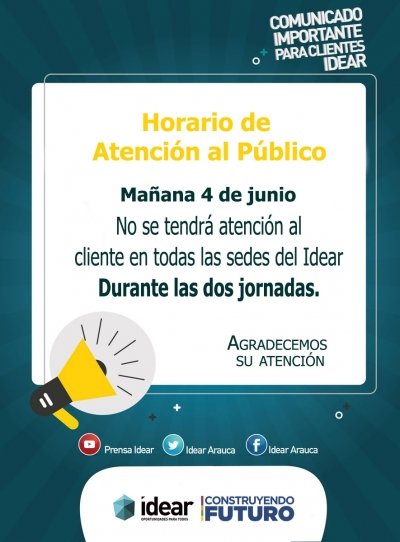 COMUNICADO DE PRENSA - Idear modifica su horario de atención
