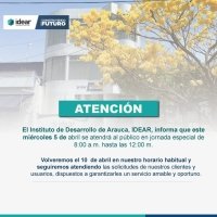 El Instituto de Desarrollo de Arauca, IDEAR, informa que este miércoles 5 de abril se atendrá al público en jornada especial